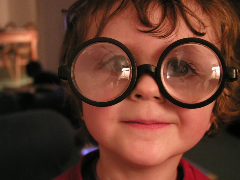 kid wearing glasses